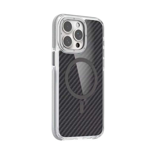 قاب مگ سیف دار گوشی آیفون 16 پرومکس طرح کربن برند مجیک با لنز و دکمه متال Magic Carbon Metal Magsafe iPhone 16 Pro Max