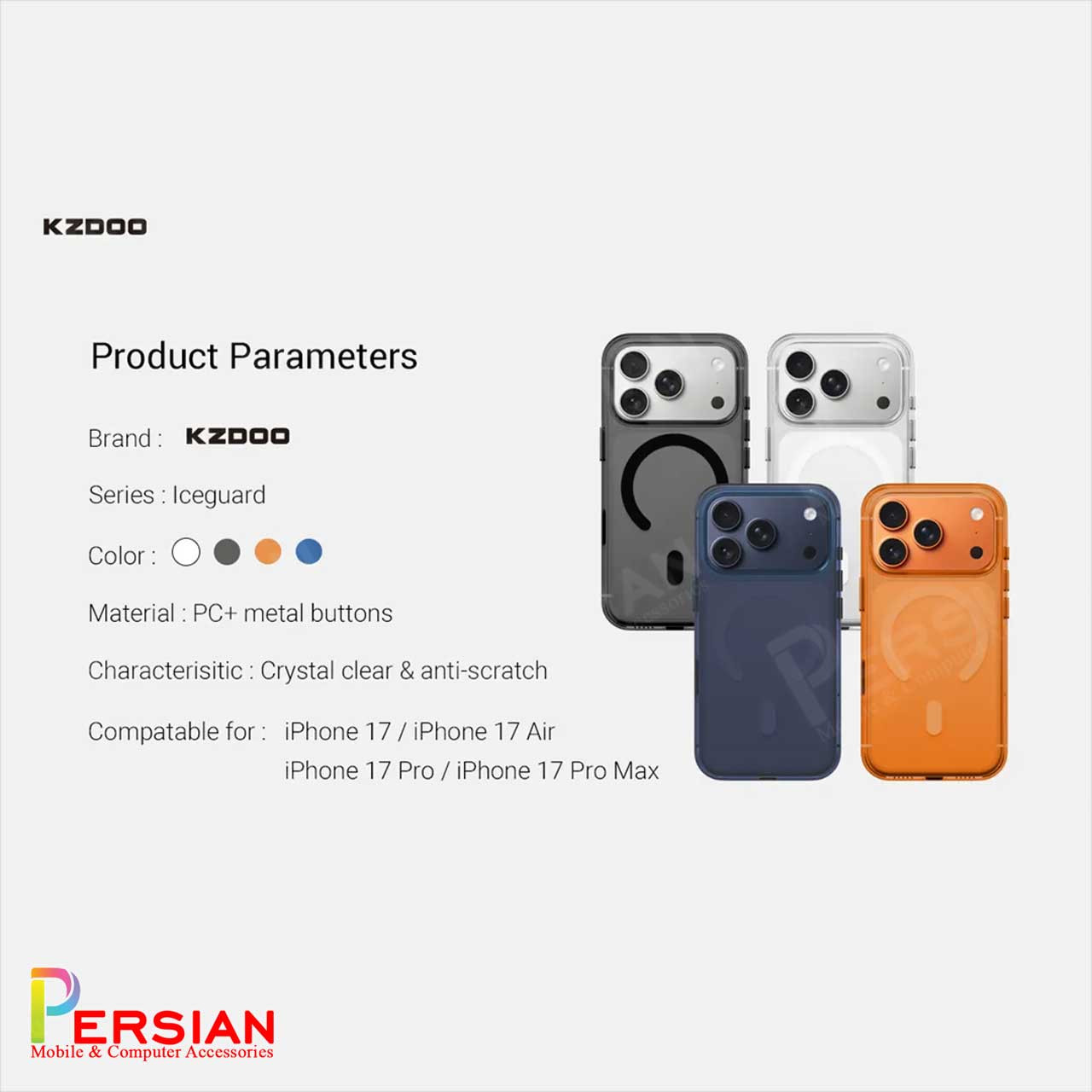 قاب شفاف مگ سیف کی دوو Apple iPhone 17 مدل KDOO (KZDOO) Magsafe Iceguard