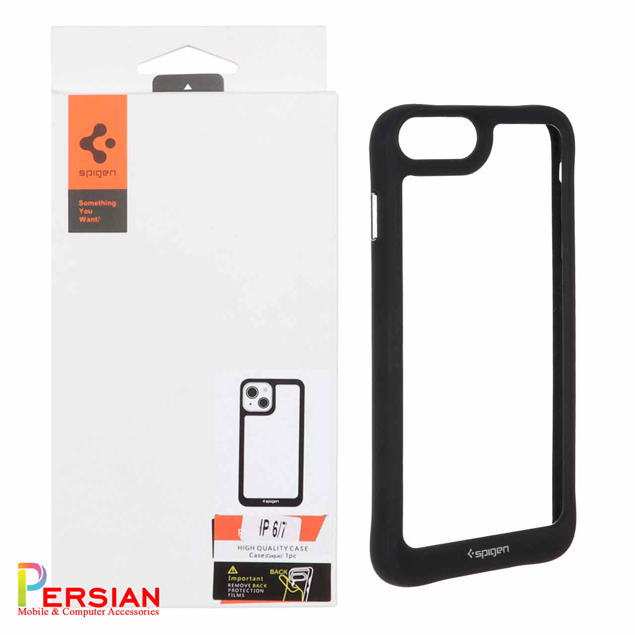 قاب آیفون 7/8 پلاس اسپیگن مدل دور مشکی شفاف لنز برجسته  Spigen Black TPU Clear Case iPhone 7/8 Plus