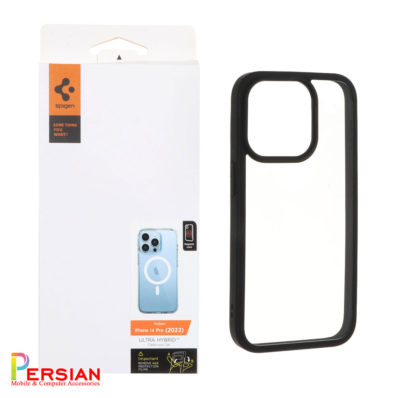 قاب گوشی آیفون 15 پرو دور مشکی پشت شفاف برند اسپیگن Spigen Ultra Hybrid Case iPhone 15 Pro