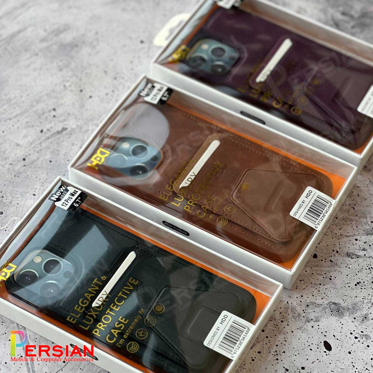 قاب چرمی و جاکارتی استند شو آیفون 12 پرو مکس اچ دی دی HDD iphone 12 Pro Max Card Holder Leather Case