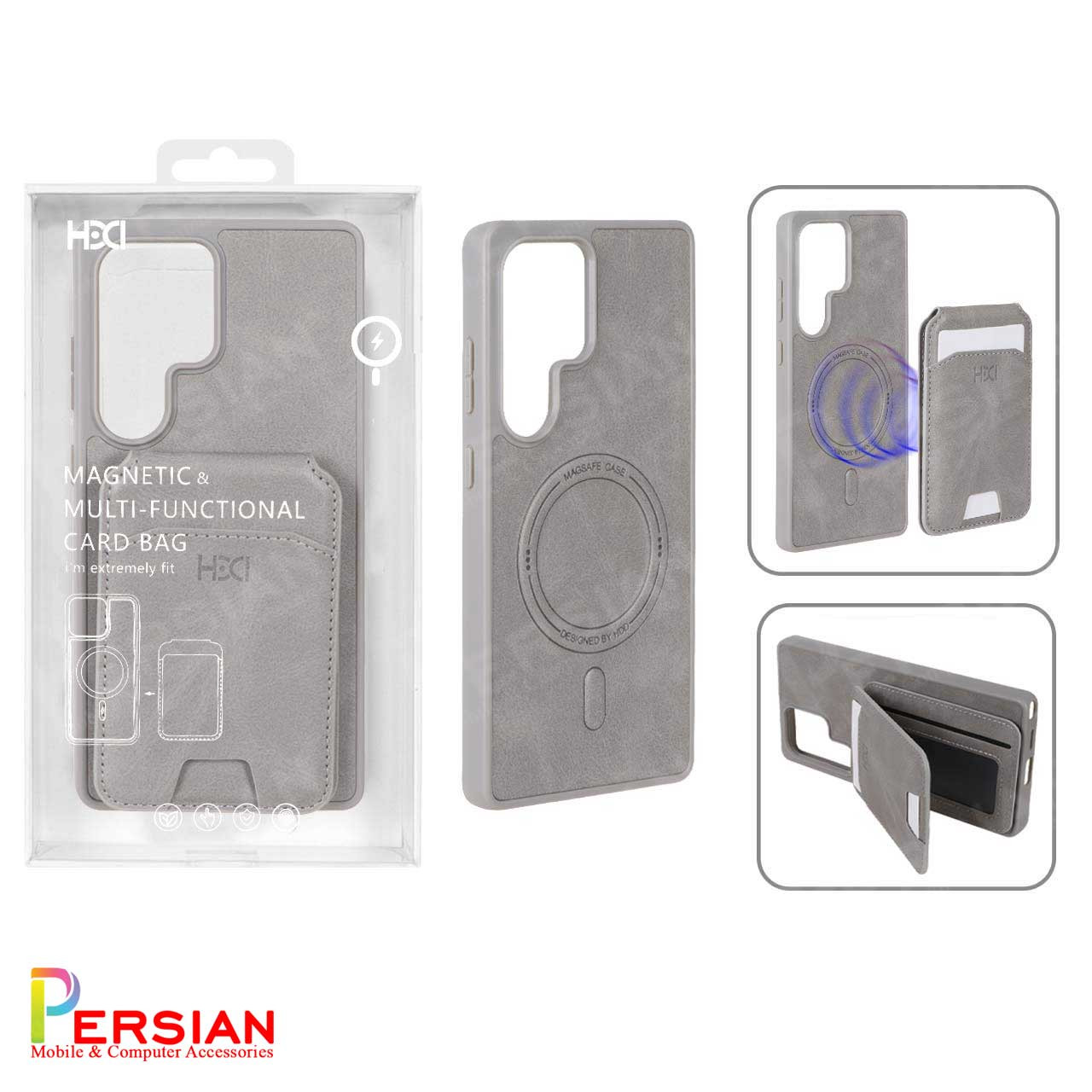 قاب اورجینال HDD چرمی Magsafe با ست جاکارتی مگنتی Samsung Galaxy S25 Ultra