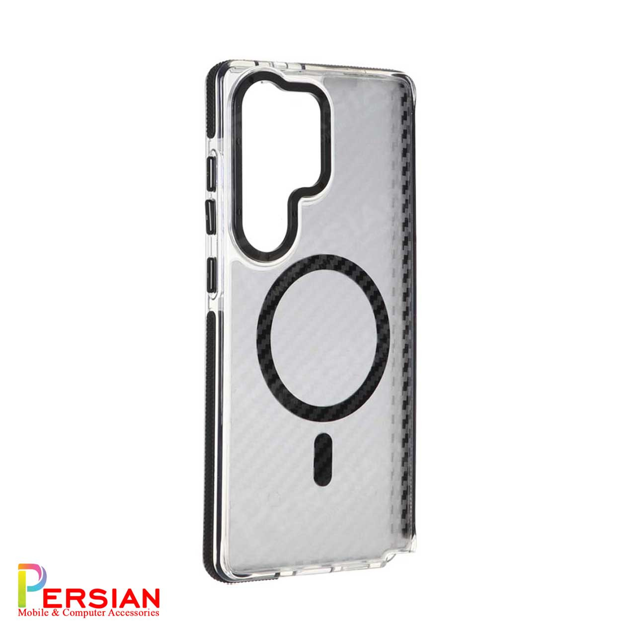 قاب مگ سیف دار گوشی سامسونگ S24 Ultra طرح کربن برند مجیک با لنز و دکمه متال Magic Carbon Metal Magsafe Samsung S24 Ultra