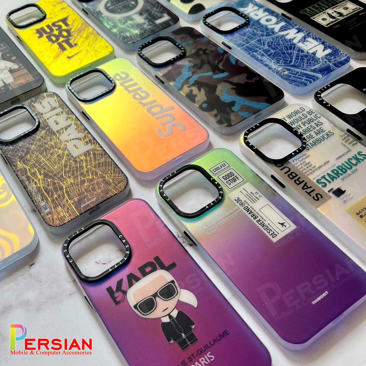 قاب گوشی سامسونگ Samsung S23 Ultra هولوگرامی برند CaseTify محافظ لنز و دکمه فلزی - طرح استارباکس 1