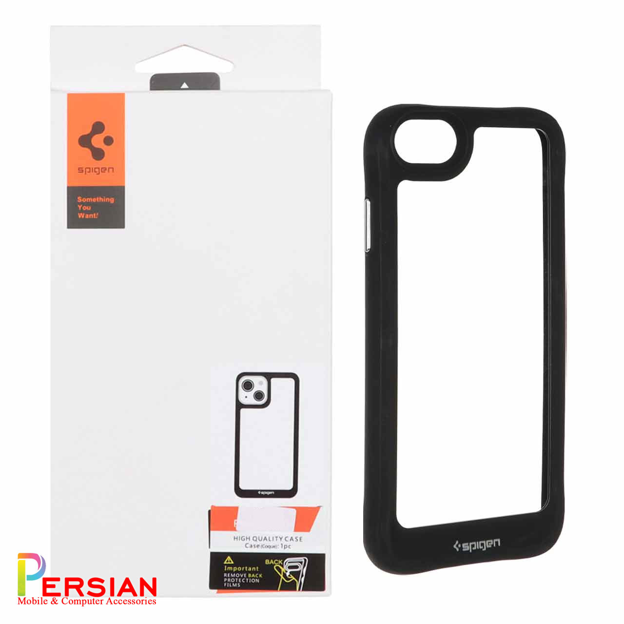 قاب آیفون 7/8  اسپیگن مدل دور مشکی شفاف لنز برجسته Spigen Black TPU Clear Case IPhone 7/8