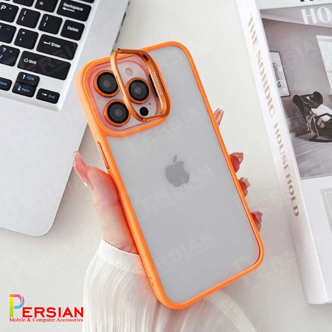 قاب آیفون 13 پرومکس برند ایسون کیس شفاف استند شو با محافظ لنز رینگی Eason Case IPhone 13 Pro Max