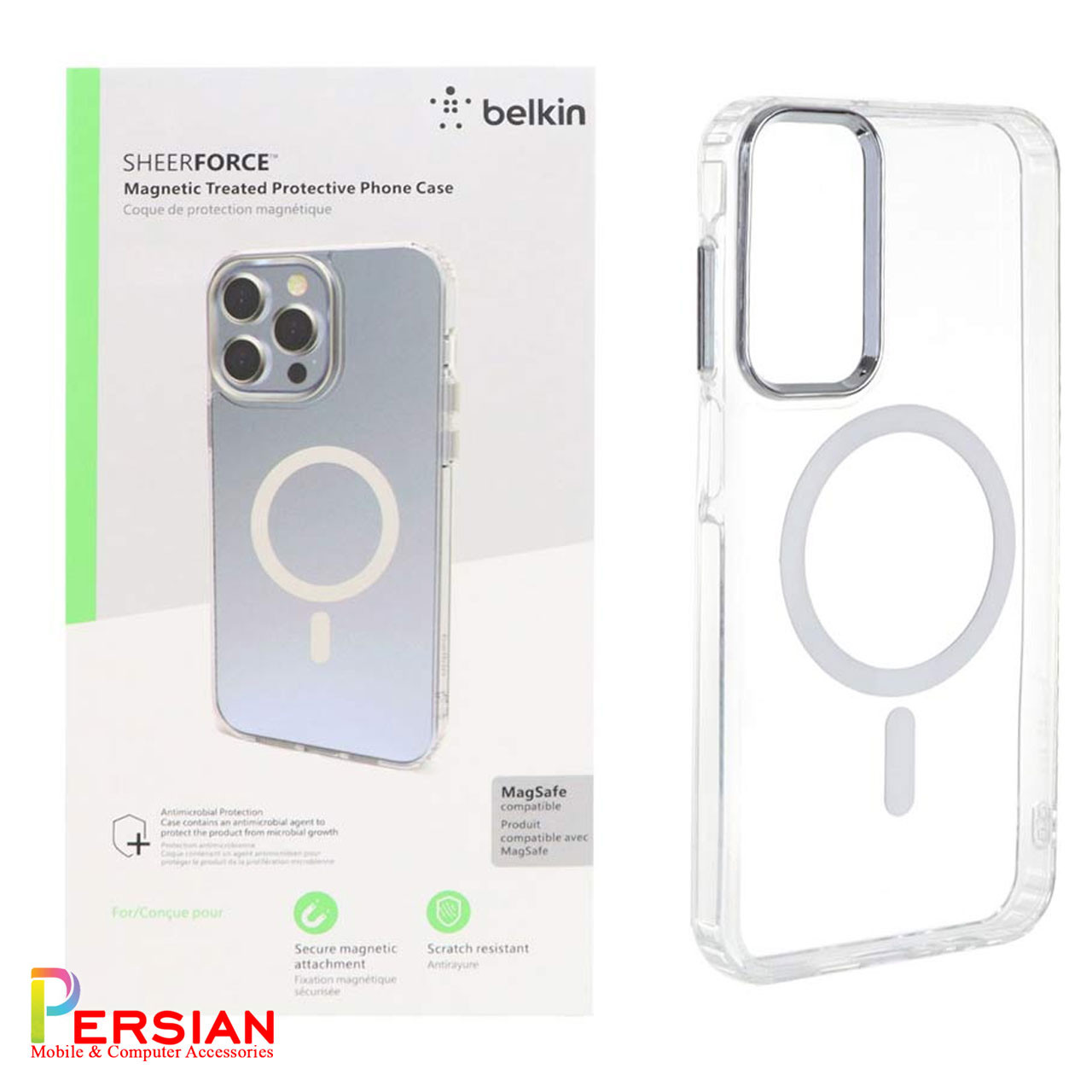 قاب شفاف گوشی سامسونگ A15 برند بلکین با مگ سیف و دکمه و رینگ متال Belkin For Samsung A15