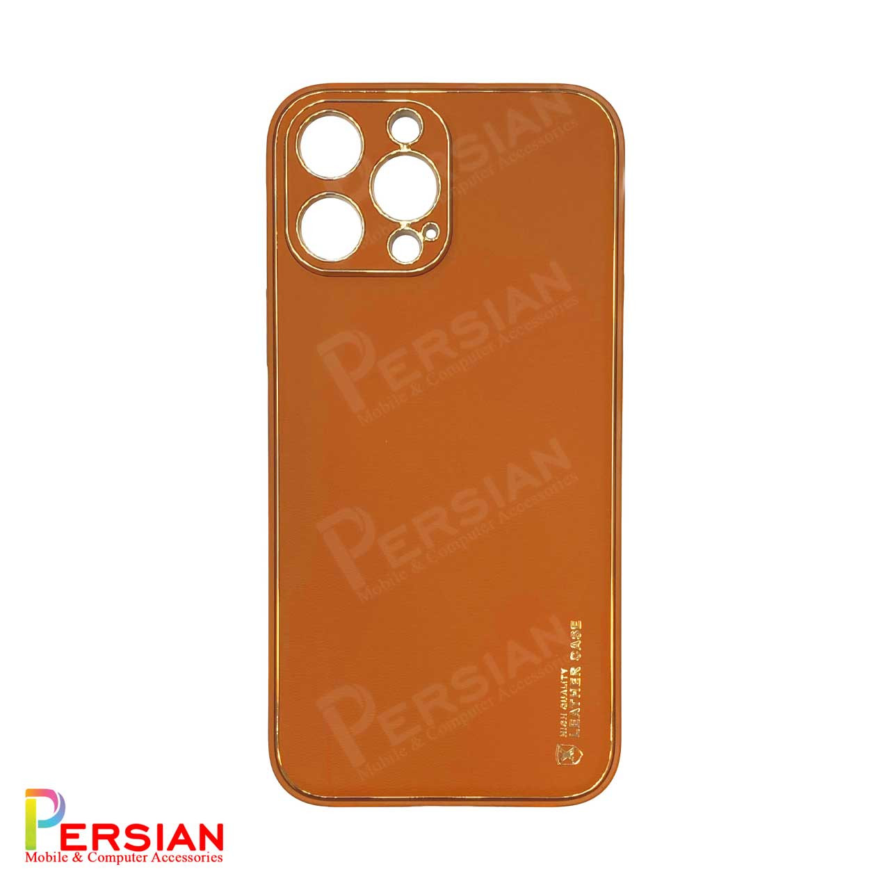 قاب ایفون 14 پرومکس چرمی Unique Case دور طلایی محافظ لنز دار iPhone 14 Pro Max