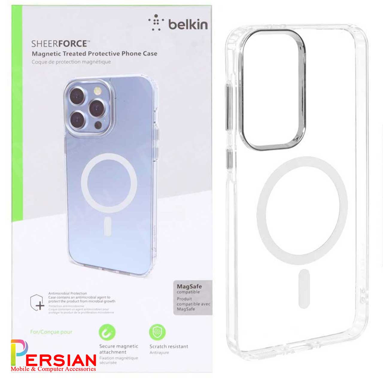 قاب شفاف گوشی سامسونگ A56 برند بلکین با مگ سیف و دکمه و رینگ متال Belkin For Samsung A56