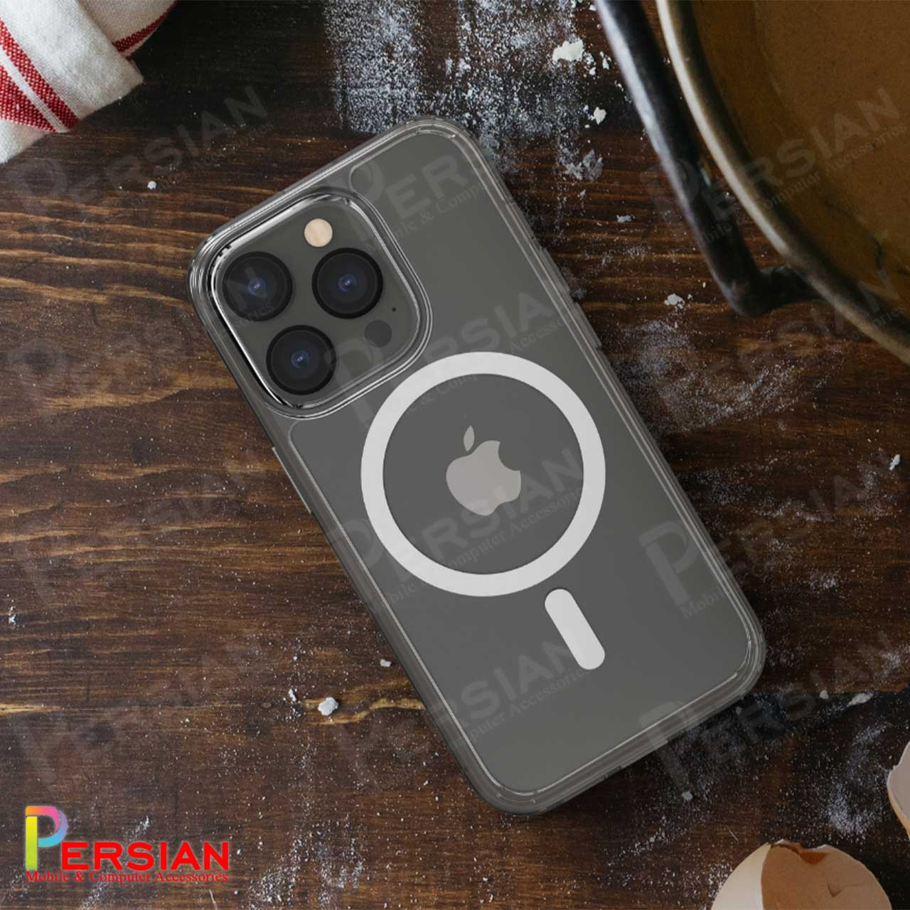 قاب شفاف گوشی آیفون 16 پرو برند بلکین با مگ سیف و دکمه و رینگ متال Belkin For IPhone 16 Pro