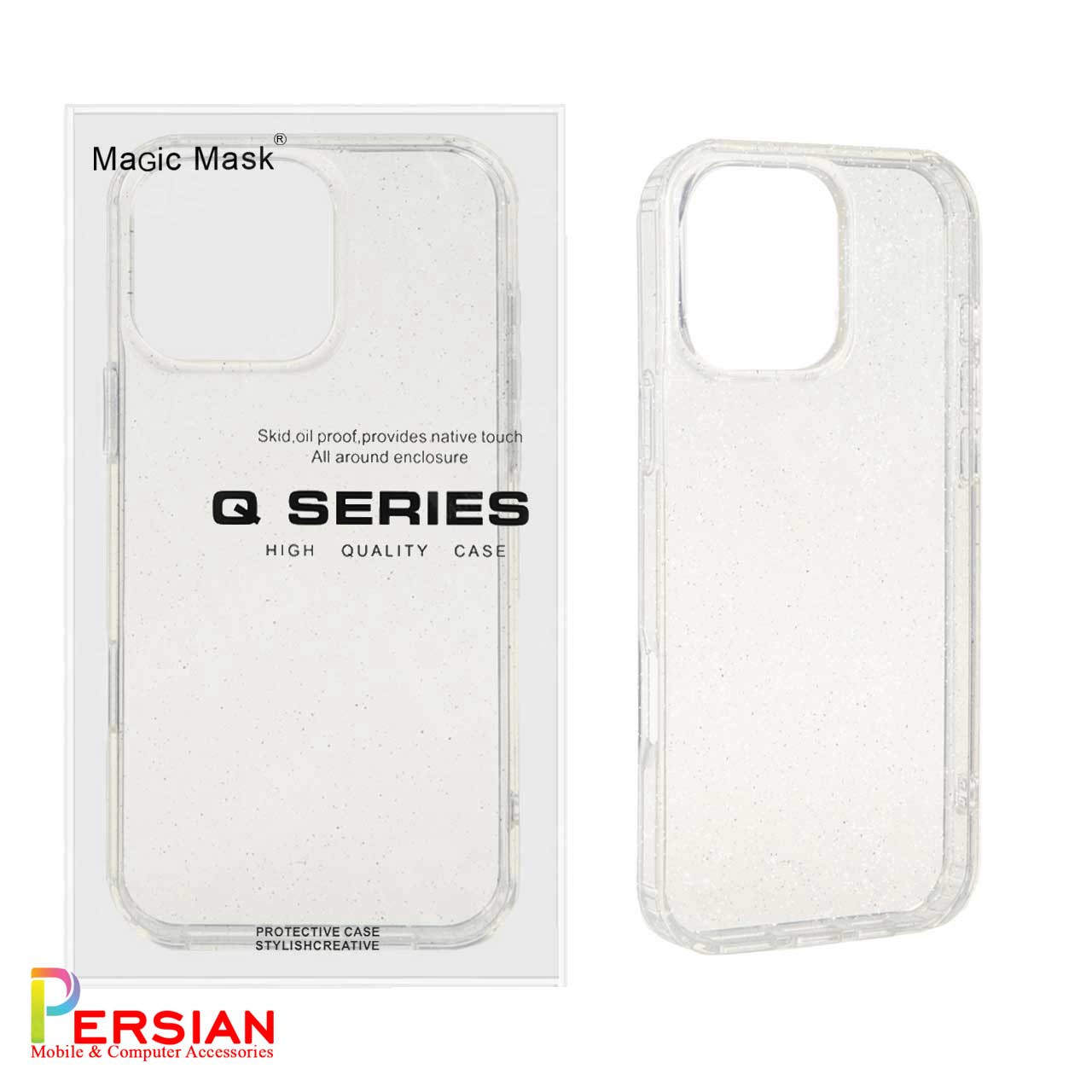 قاب شفاف شاین اکلیلی آیفون 16 پرومکس برند مجیک ماسک MagicMask Sparkle iPhone 16 Pro Max