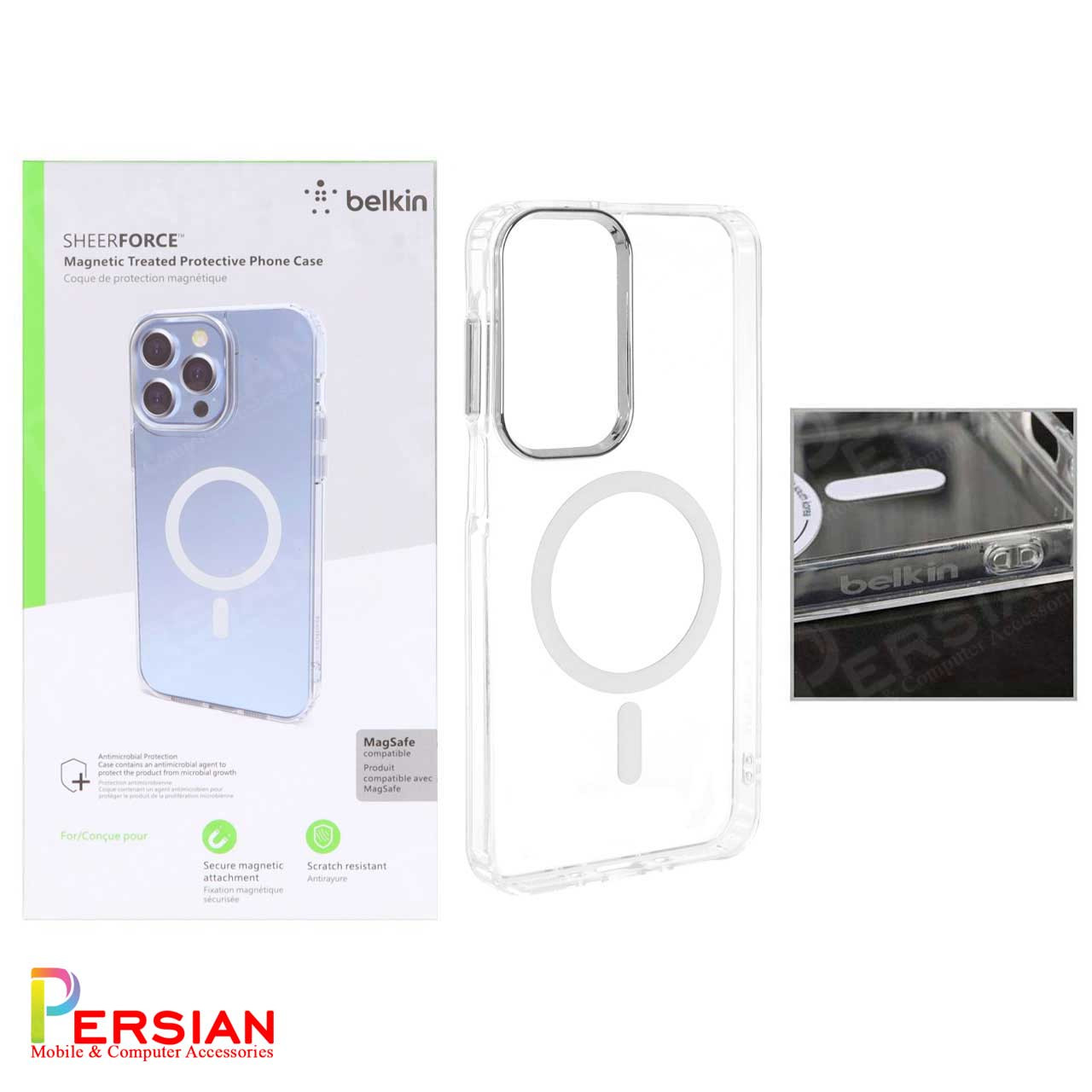 قاب شفاف گوشی سامسونگ A26 برند بلکین با مگ سیف و دکمه و رینگ متال Belkin For Samsung A26