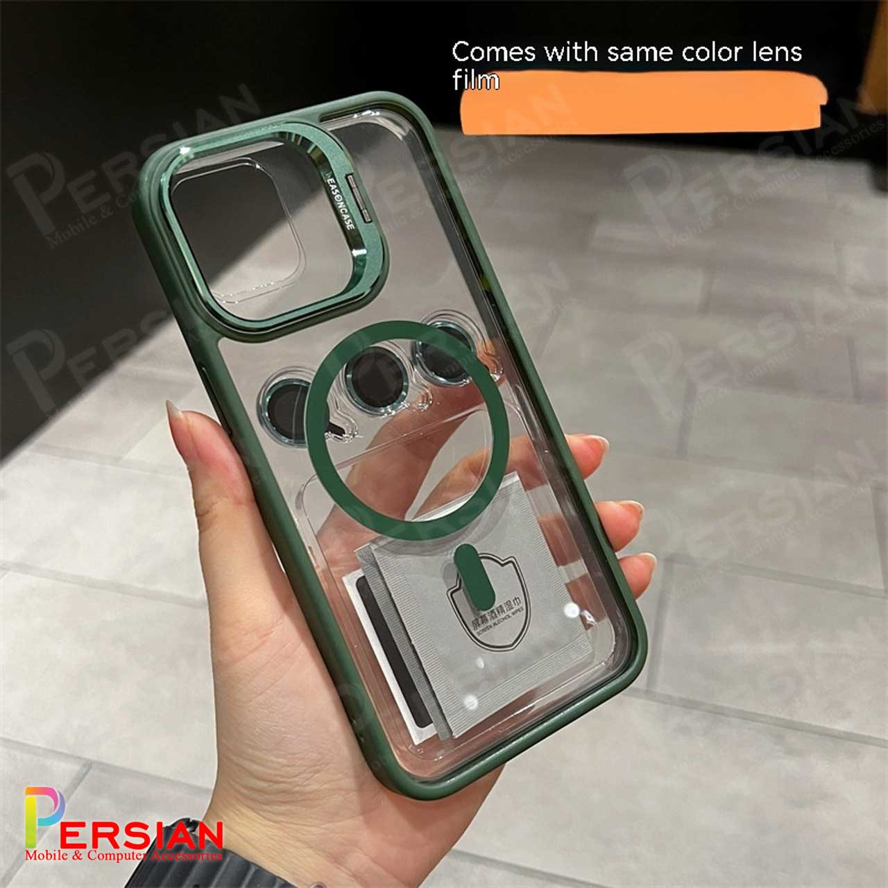 قاب آیفون 13 پرو شفاف استند شو ایسون کیس با مگ سیف و محافظ لنز رینگی Eason Case IPhone 13 Pro