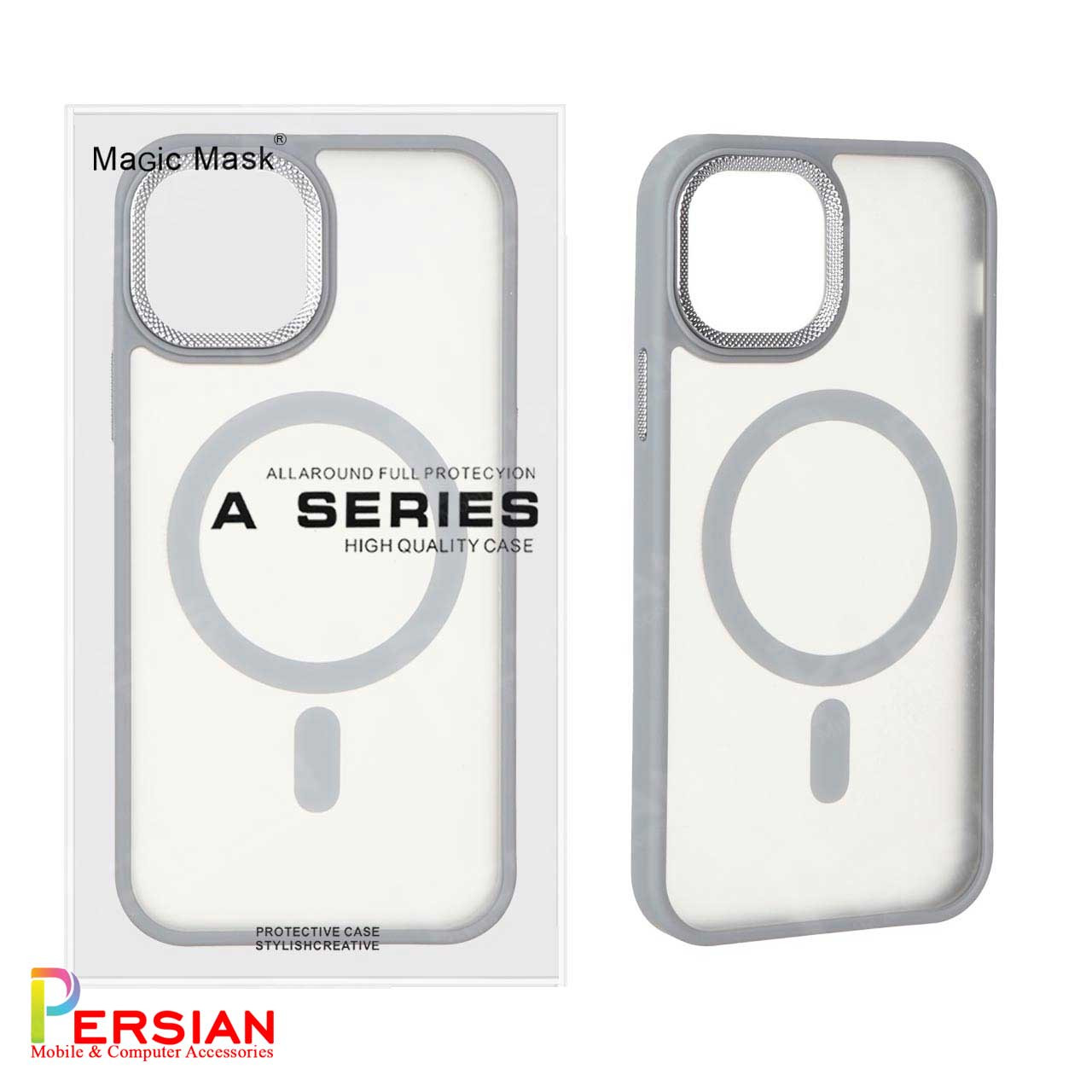 قاب گوشی آیفون 12 پرومکس مات مگ سیف دار برند مجیک ماسک با لنز برجسته طرح کربن Magic Mask IPhone 12 Pro Max