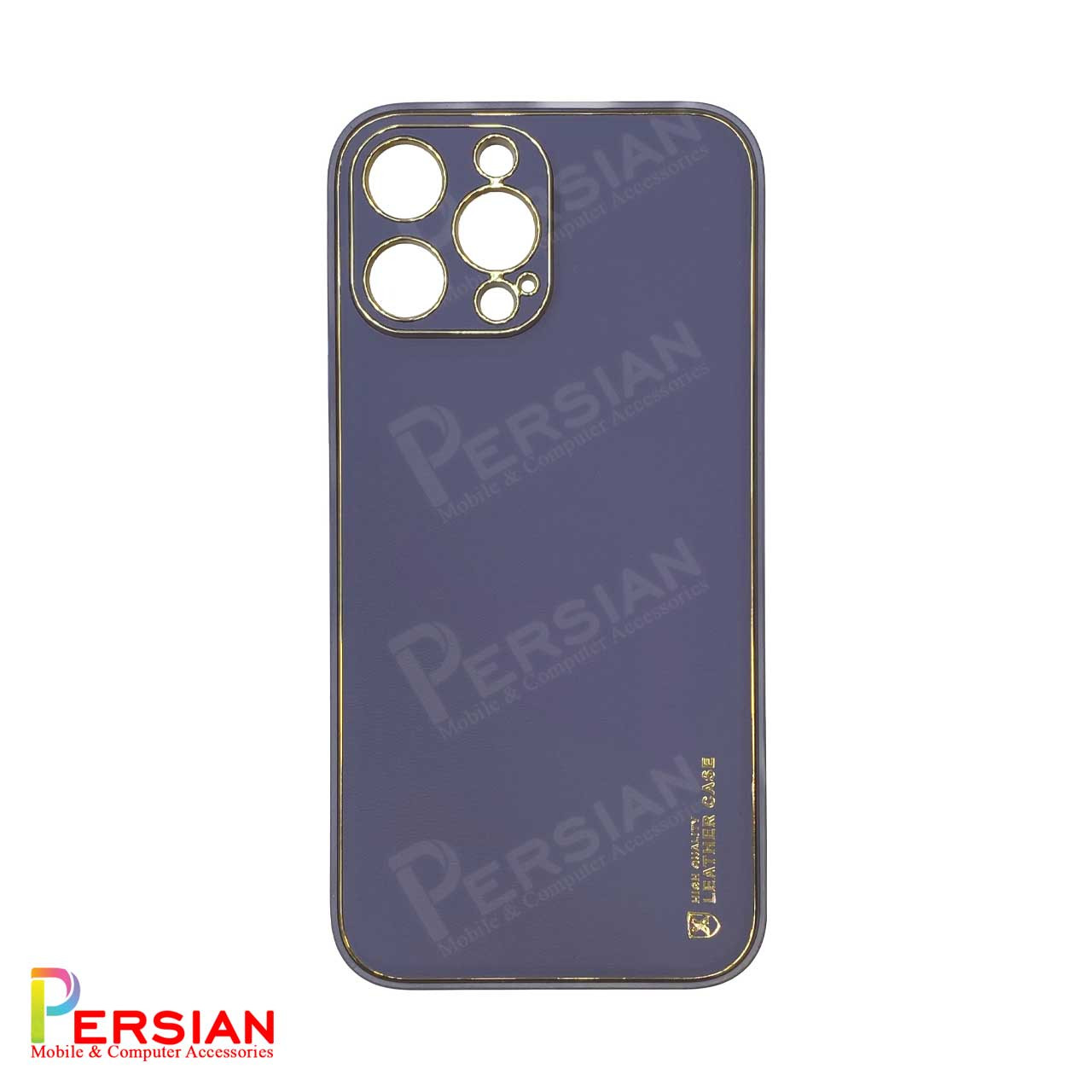 قاب ایفون 14 پرومکس چرمی Unique Case دور طلایی محافظ لنز دار iPhone 14 Pro Max