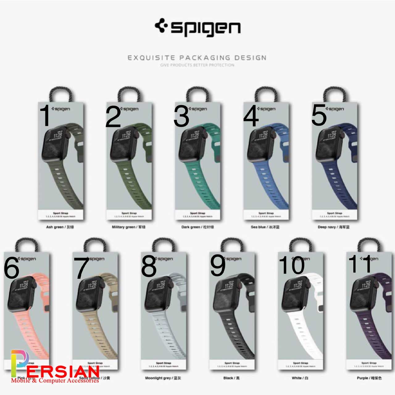 بند اسپرت اپل واچ برند اسپیگن Original Apple Watch Spigen Sport Strap Size 42/44/45mm