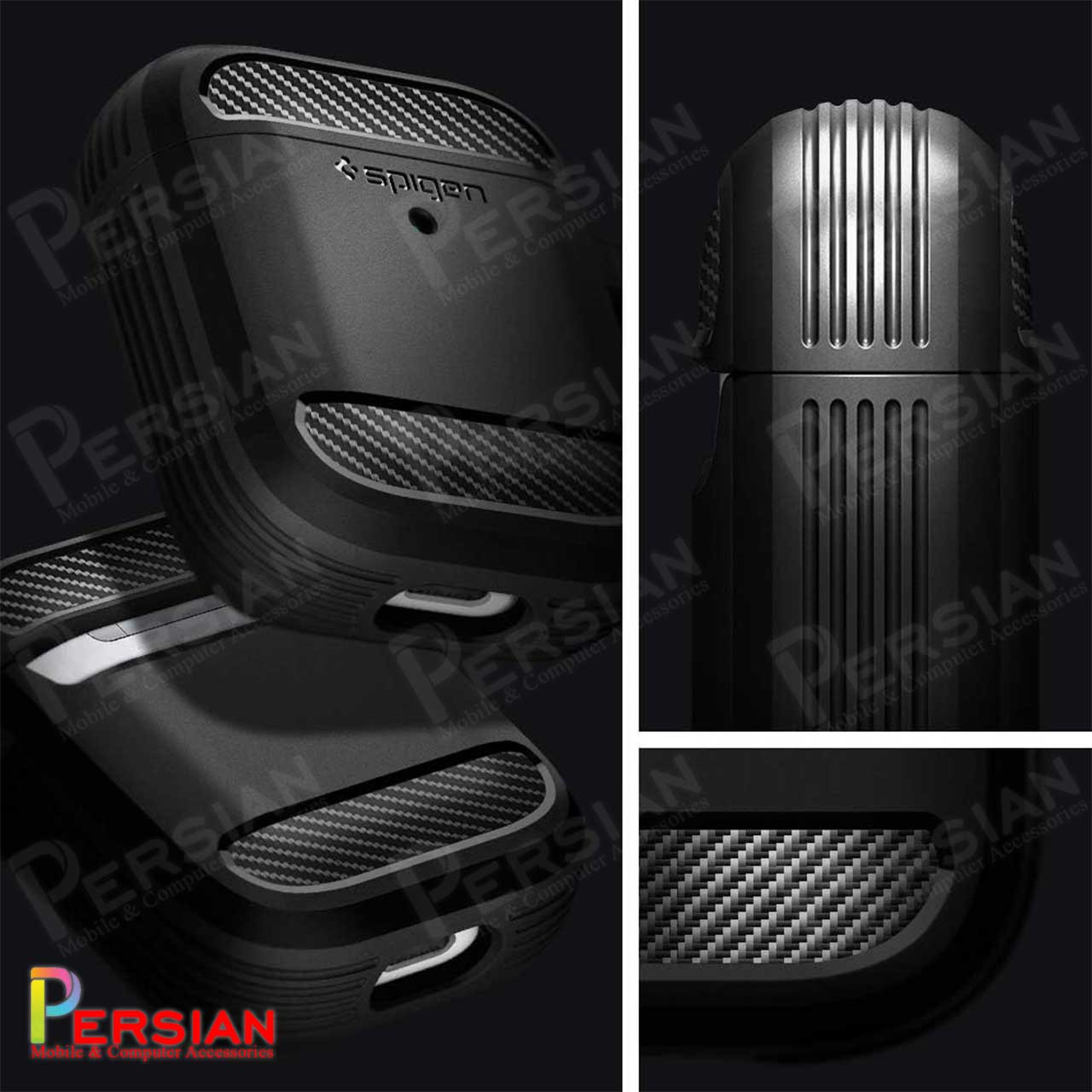 کاور ایرپادز 1 - 2 برند اسپیگن مدل Spigen Rugged Armor case Airpods  1 - 2