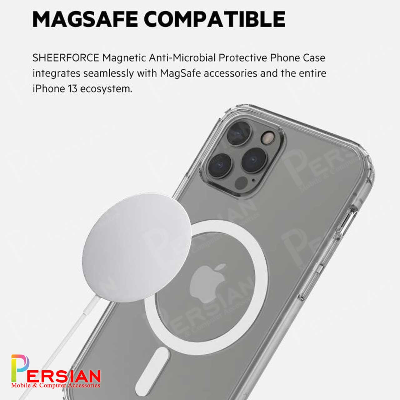 قاب شفاف گوشی آیفون 13 برند بلکین با مگ سیف و دکمه و رینگ متال Belkin For IPhone 13