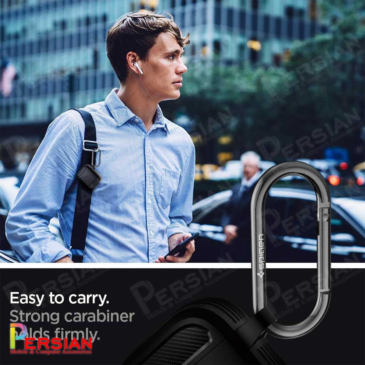 کاور ایرپادز 1 - 2 برند اسپیگن مدل Spigen Rugged Armor case Airpods  1 - 2