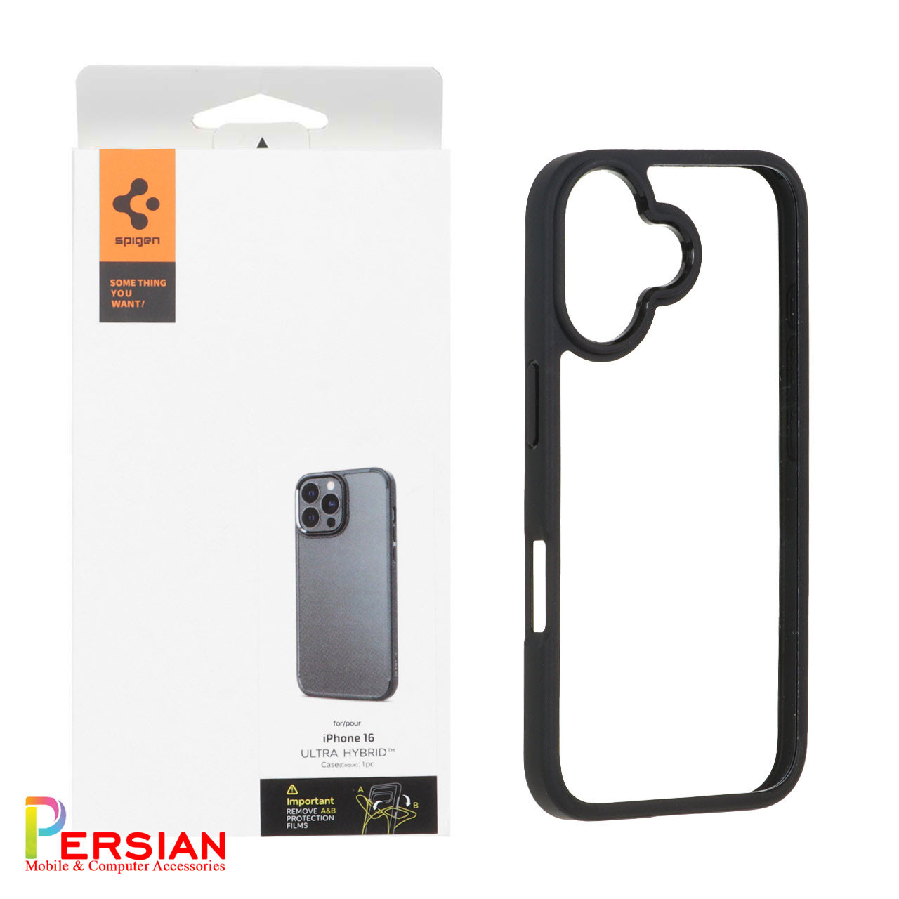 قاب گوشی آیفون ۱6 دور مشکی پشت شفاف برند اسپیگن Spigen Ultra Hybrid Case iPhone 16