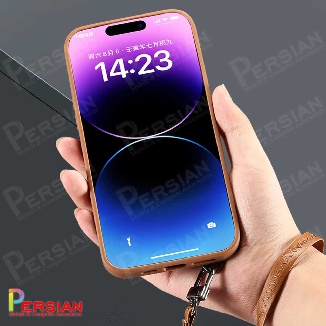 قاب چرمی آیفون 15 پرو جرلاکس با بند و جای کارت استندشو Gerlax Leather Case IPhone 15 Pro