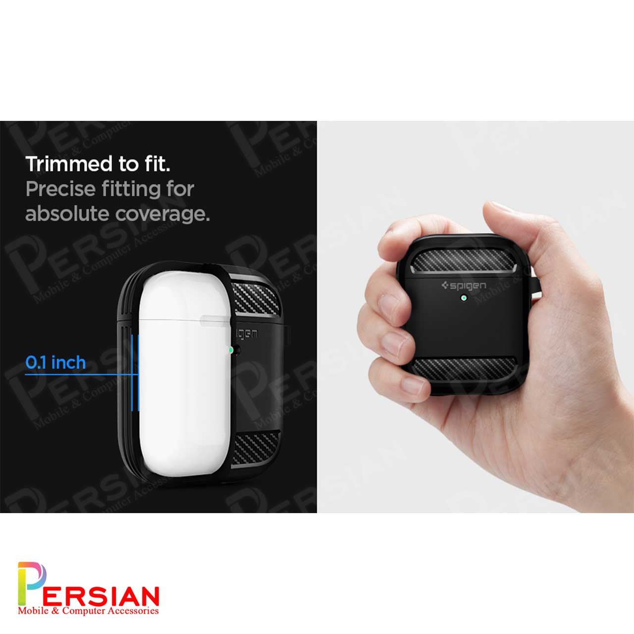 کاور ایرپادز 1 - 2 برند اسپیگن مدل Spigen Rugged Armor case Airpods  1 - 2