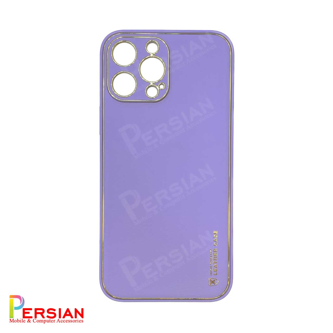 قاب ایفون 14 پرومکس چرمی Unique Case دور طلایی محافظ لنز دار iPhone 14 Pro Max