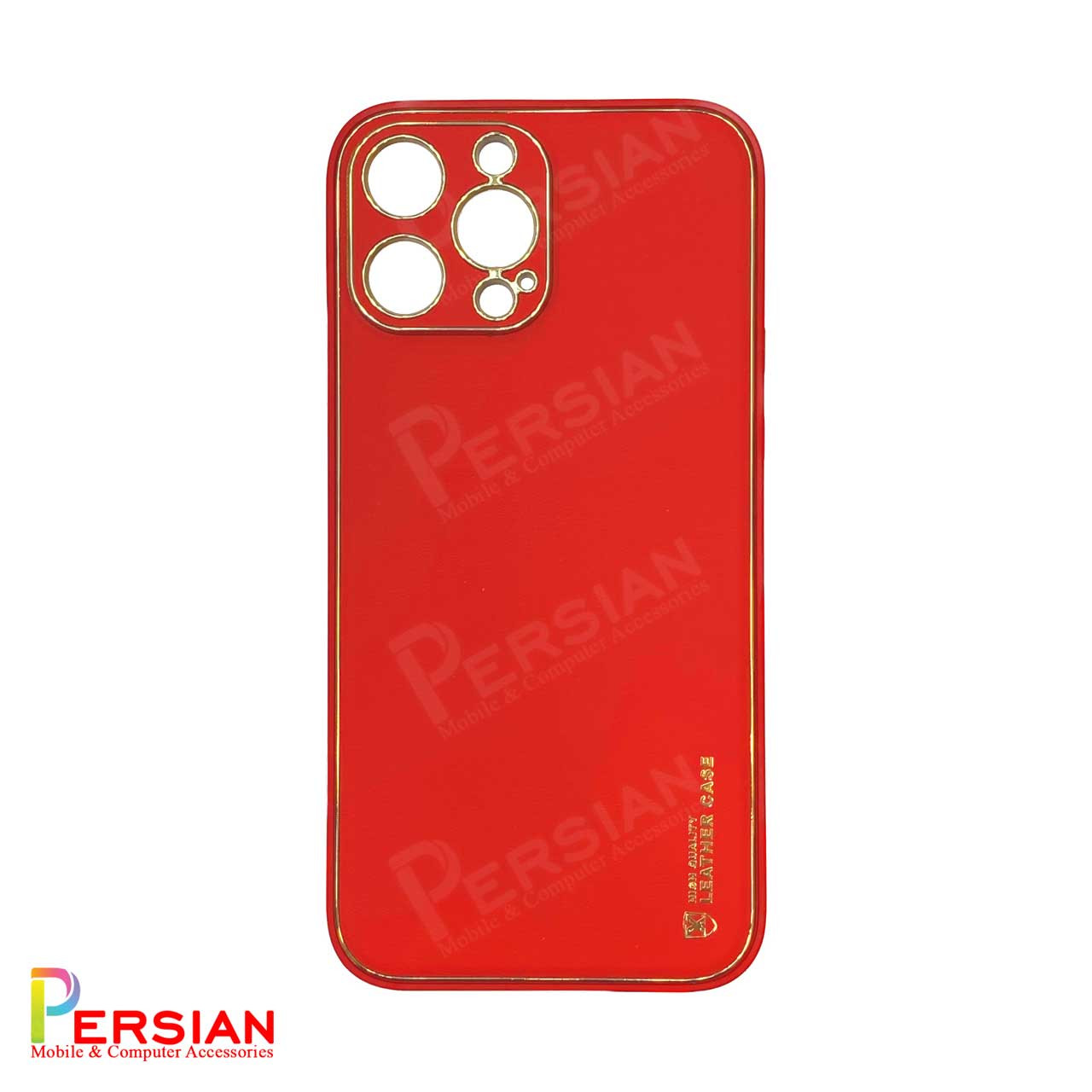 قاب ایفون 14 پرومکس چرمی Unique Case دور طلایی محافظ لنز دار iPhone 14 Pro Max