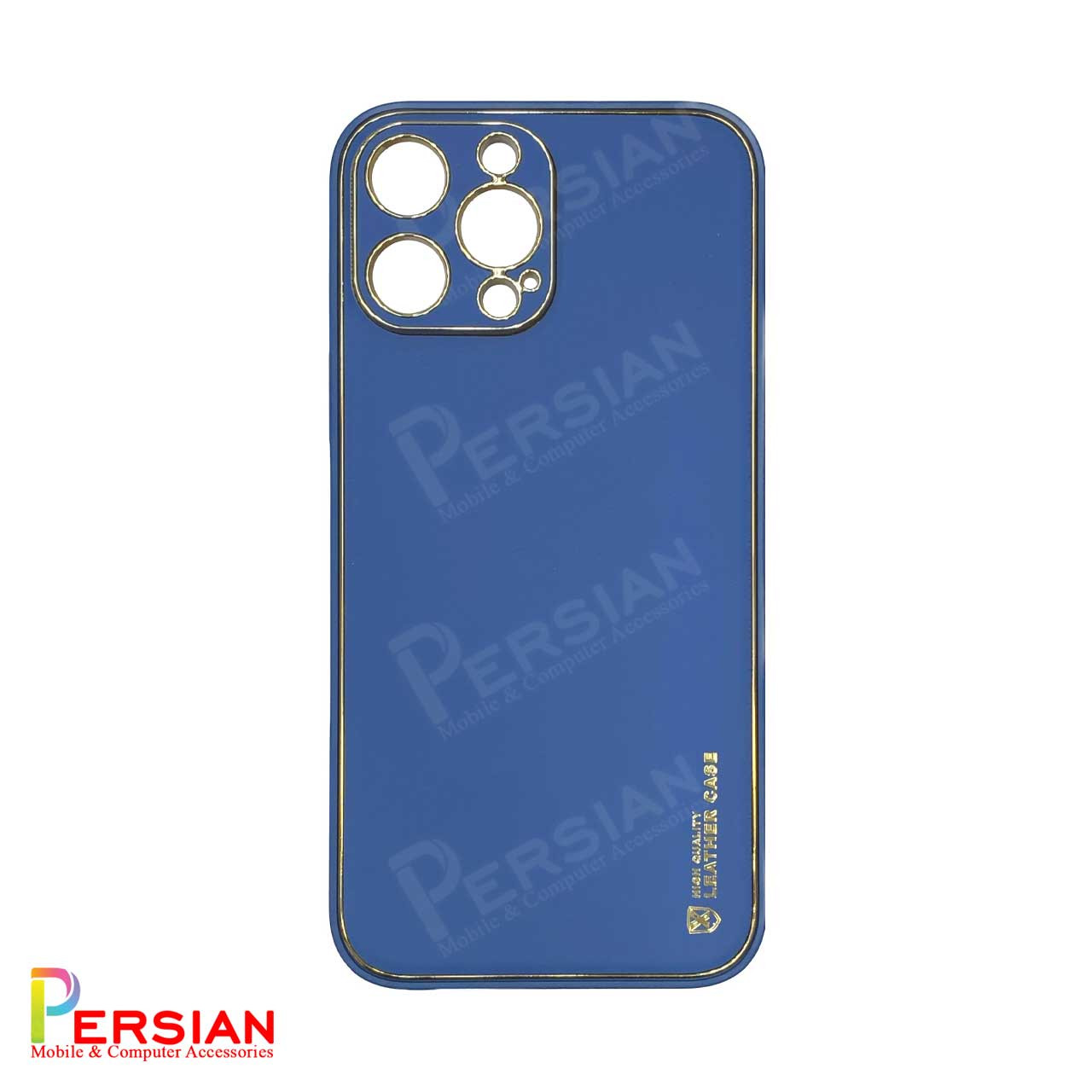 قاب ایفون 14 پرومکس چرمی Unique Case دور طلایی محافظ لنز دار iPhone 14 Pro Max