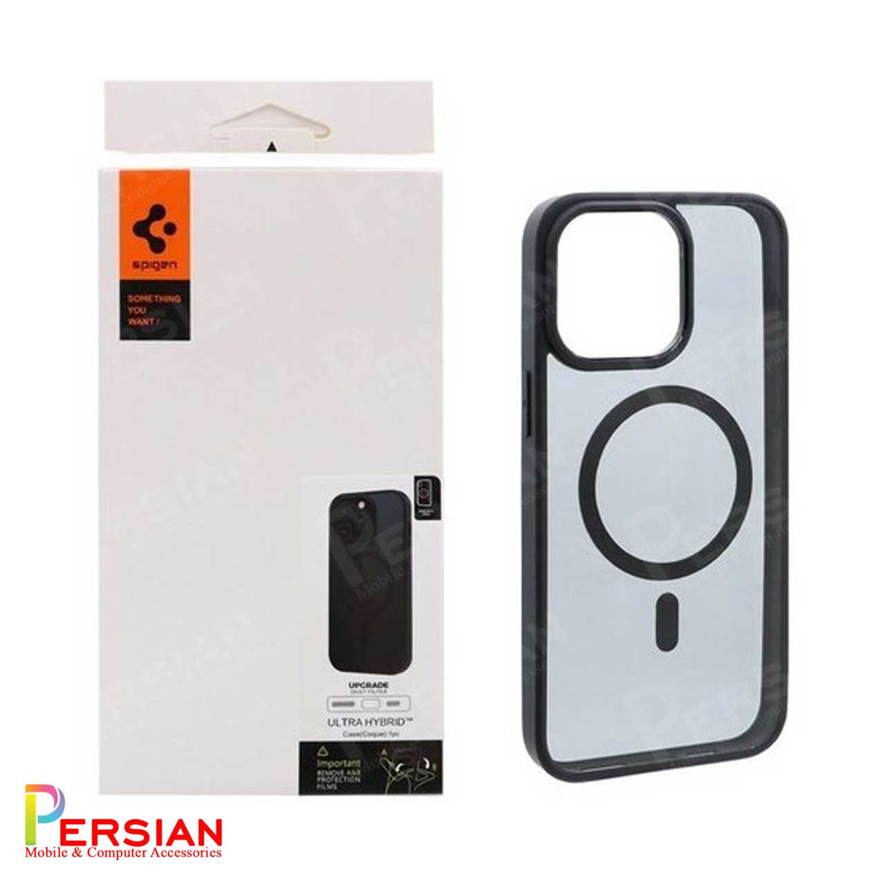 قاب آیفون 14 پرو برند اسپیگن شفاف دور رنگی با مگ سیف و محافظ اسپیکر Spigen Ultra Hybrid (MagFit) iPhone 14 Pro