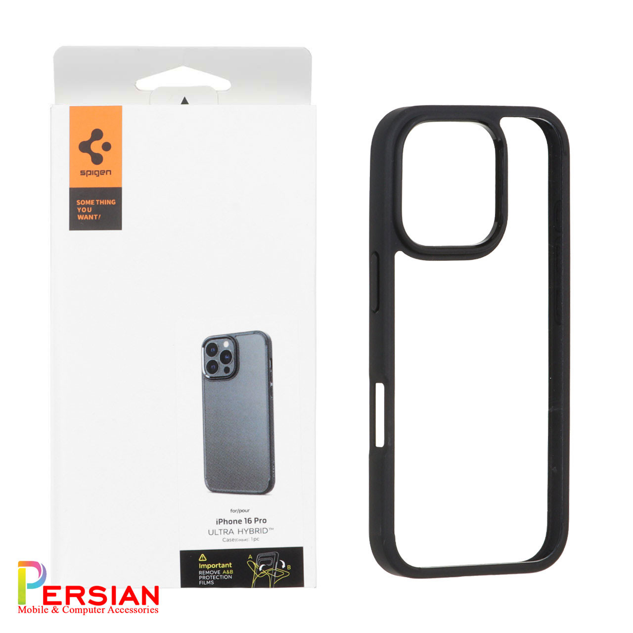 قاب گوشی آیفون ۱6 پرو دور مشکی پشت شفاف برند اسپیگن Spigen Ultra Hybrid Case iPhone 16 Pro