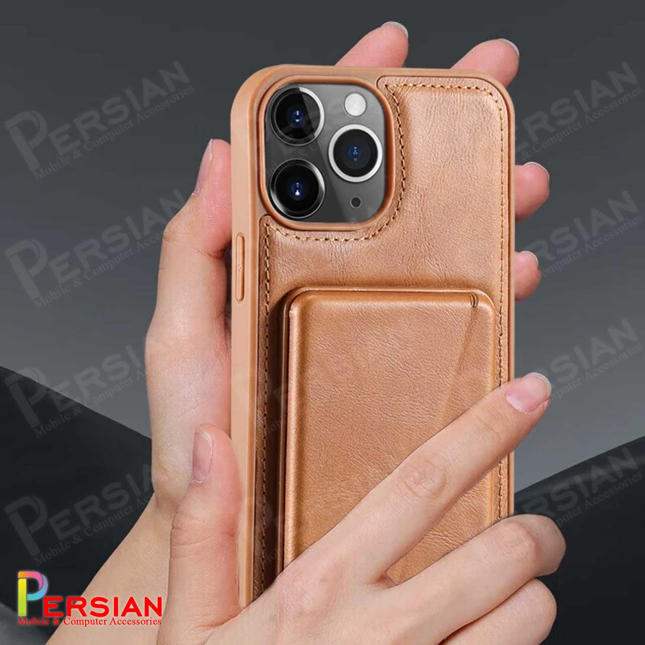 قاب چرمی آیفون 15 پرو جرلاکس با بند و جای کارت استندشو Gerlax Leather Case IPhone 15 Pro