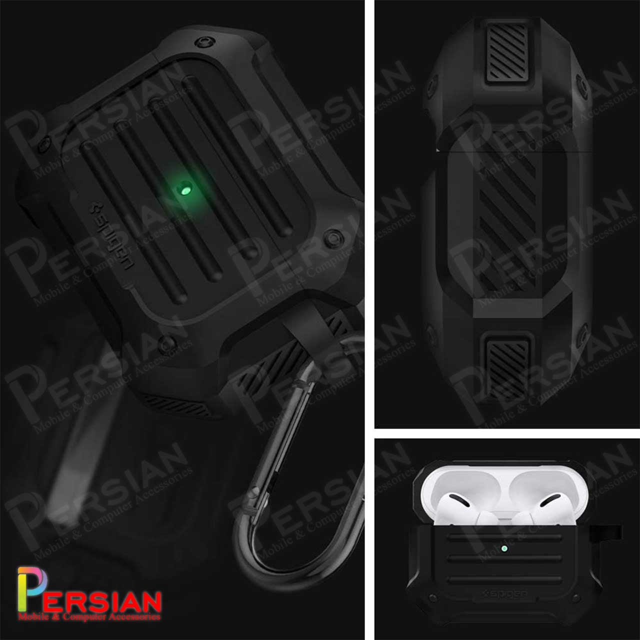 کاور ایرپاد پرو برند اسپیگن آرمور متال مدل Spigen Rugged Armor Metal Case Airpods Pro