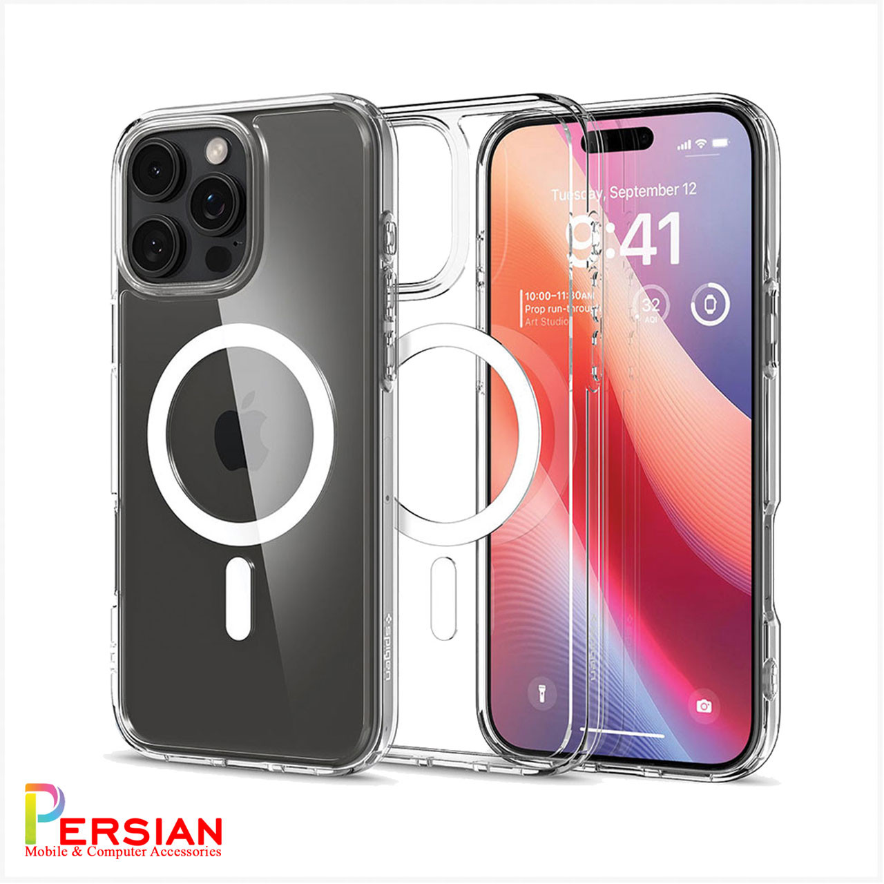 قاب گوشی آیفون ۱6 پرو تمام شفاف با مگ سیف برند اسپیگن Spigen Ultra Hybrid (MagFit)Case iPhone 16 Pro