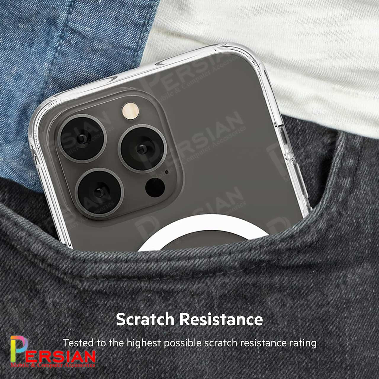 قاب شفاف گوشی آیفون 17 پرومکس برند بلکین با مگ سیف و دکمه و رینگ متال Belkin For IPhone 17 Pro Max