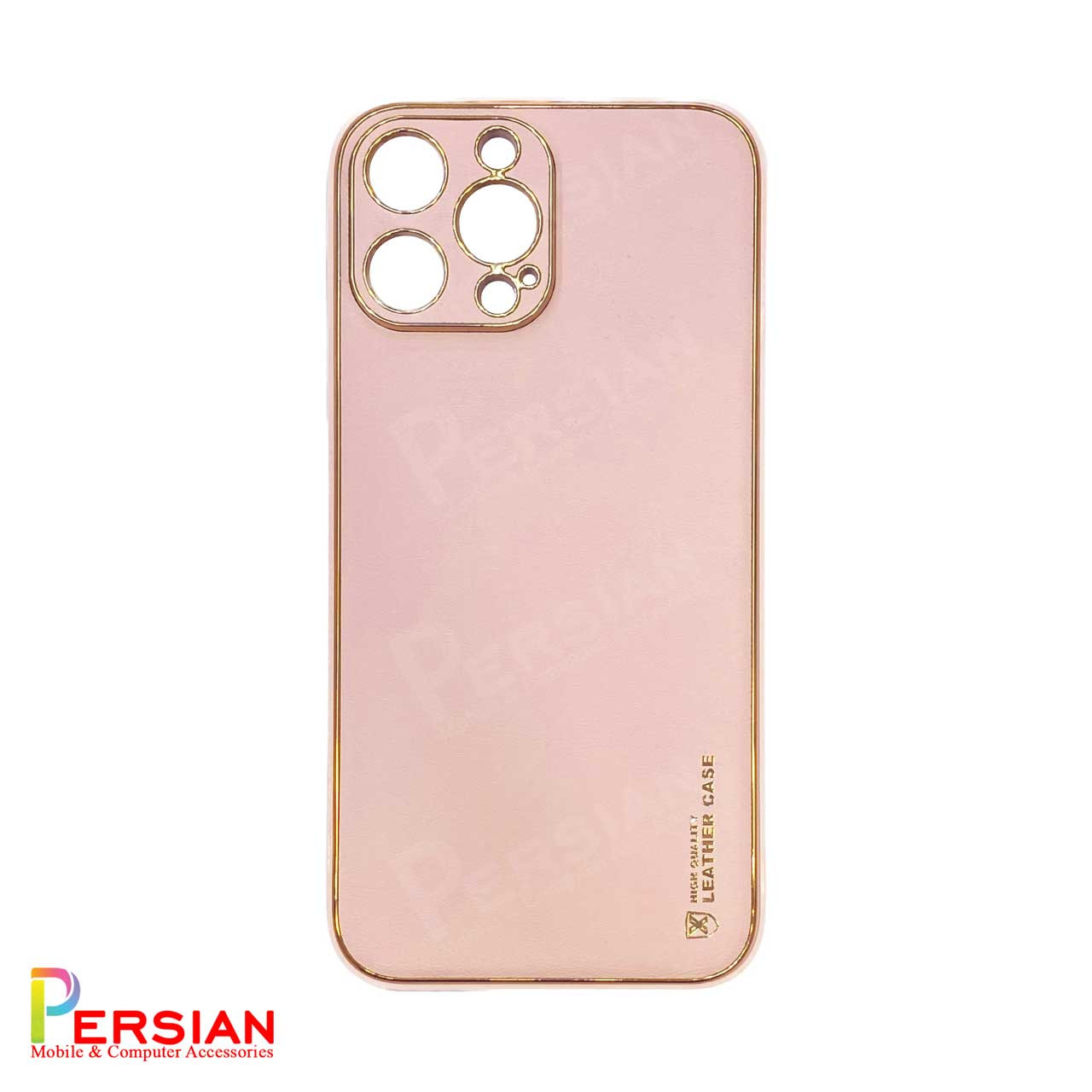 قاب ایفون 14 پرومکس چرمی Unique Case دور طلایی محافظ لنز دار iPhone 14 Pro Max