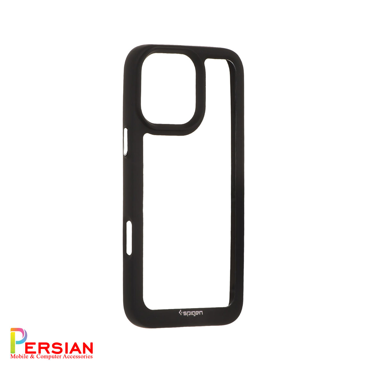 قاب آیفون 16 پرومکس اسپیگن مدل دور مشکی شفاف لنز برجسته Spigen Black TPU Clear Case IPhone 16 Pro Max