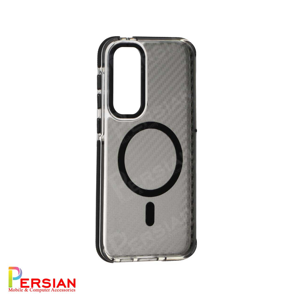قاب مگ سیف دار گوشی سامسونگ S24 FE طرح کربن برند مجیک با لنز و دکمه متال Magic Carbon Metal Magsafe Samsung S24 FE