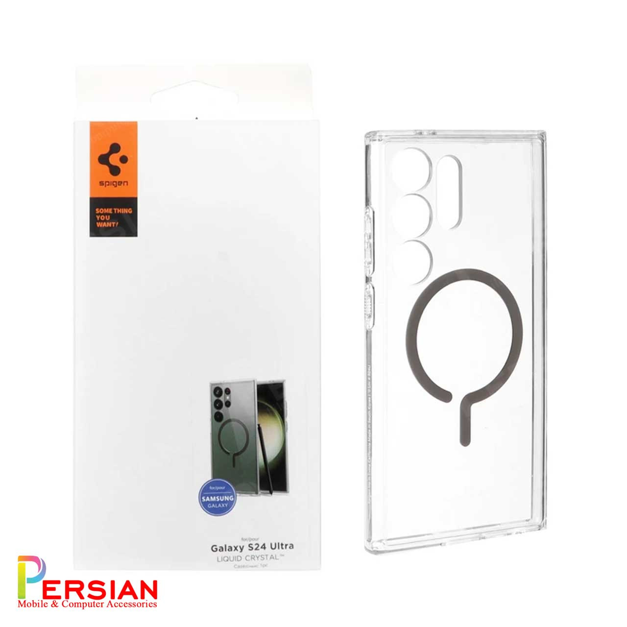 قاب شفاف سامسونگ 24 اولترا اسپیگن Spigen با مگ سیف مشکی Samsung S24 Ultra