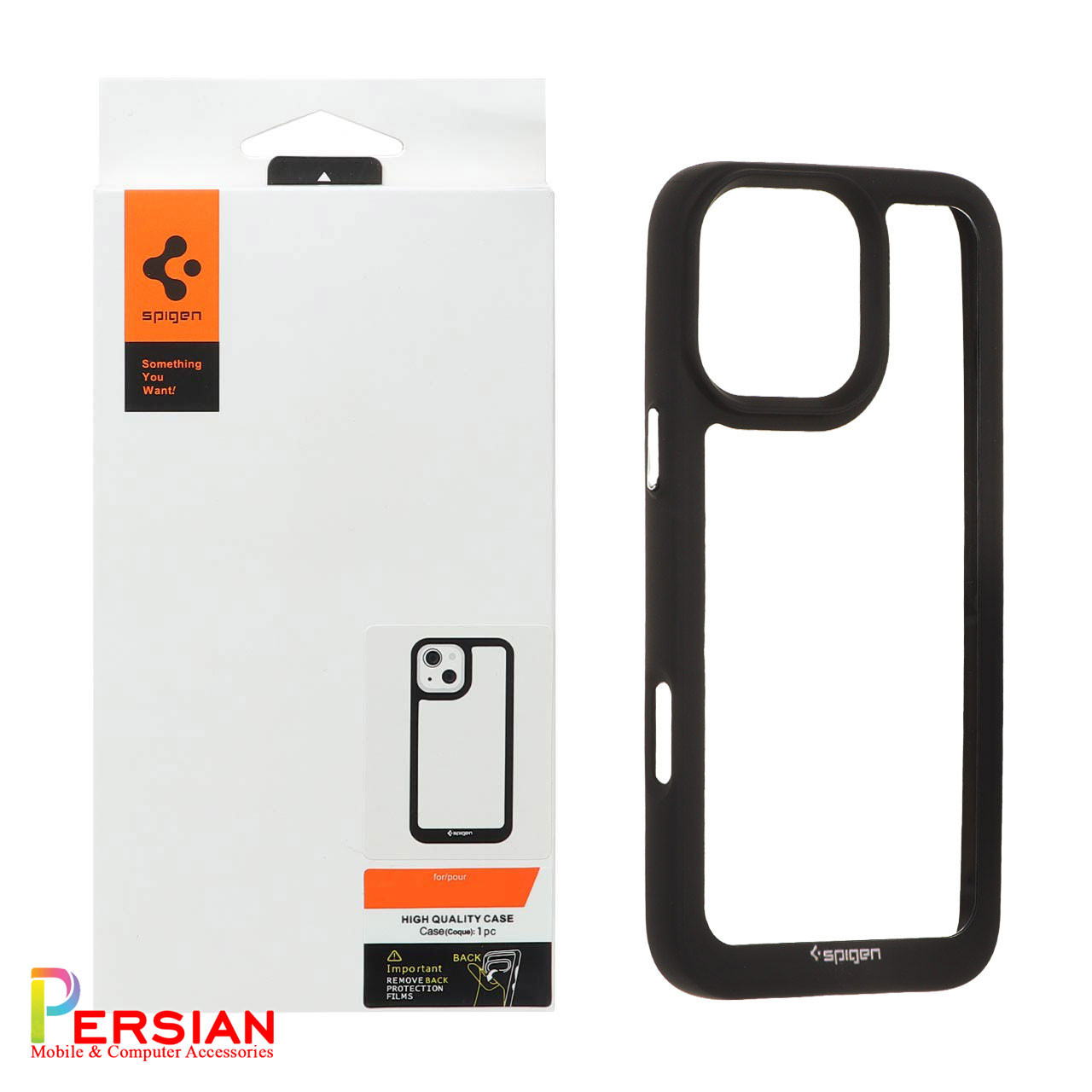 قاب آیفون 16 پرو اسپیگن مدل دور مشکی شفاف لنز برجسته Spigen Black TPU Clear Case IPhone 16 Pro