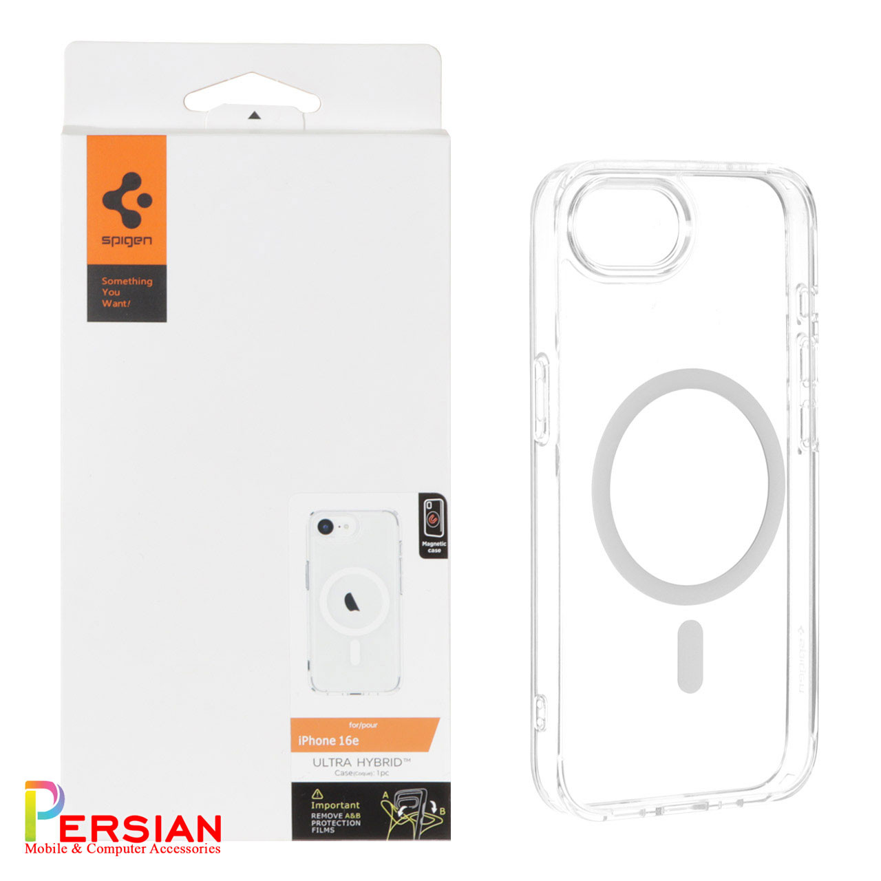 قاب گوشی آیفون ۱6e تمام شفاف با مگ سیف برند اسپیگن Spigen Ultra Hybrid (MagFit)Case iPhone ۱6e