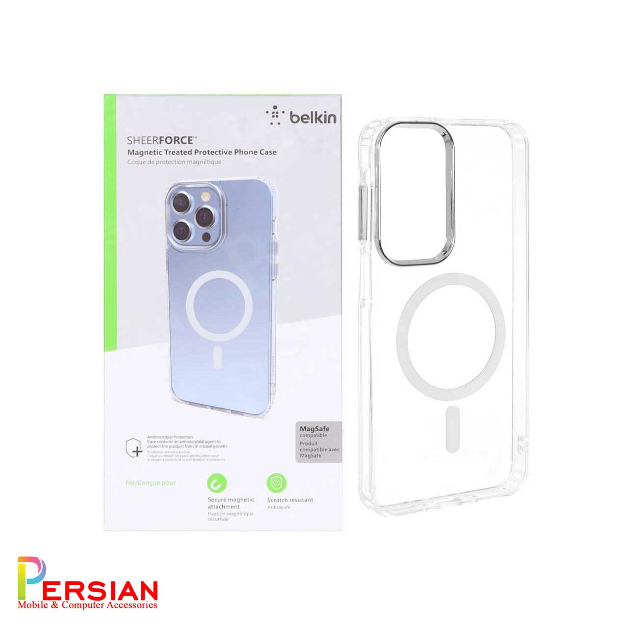 قاب شفاف گوشی سامسونگ S21 الترا برند بلکین با مگ سیف و دکمه و رینگ متال Belkin For Samsung S21 Ultra