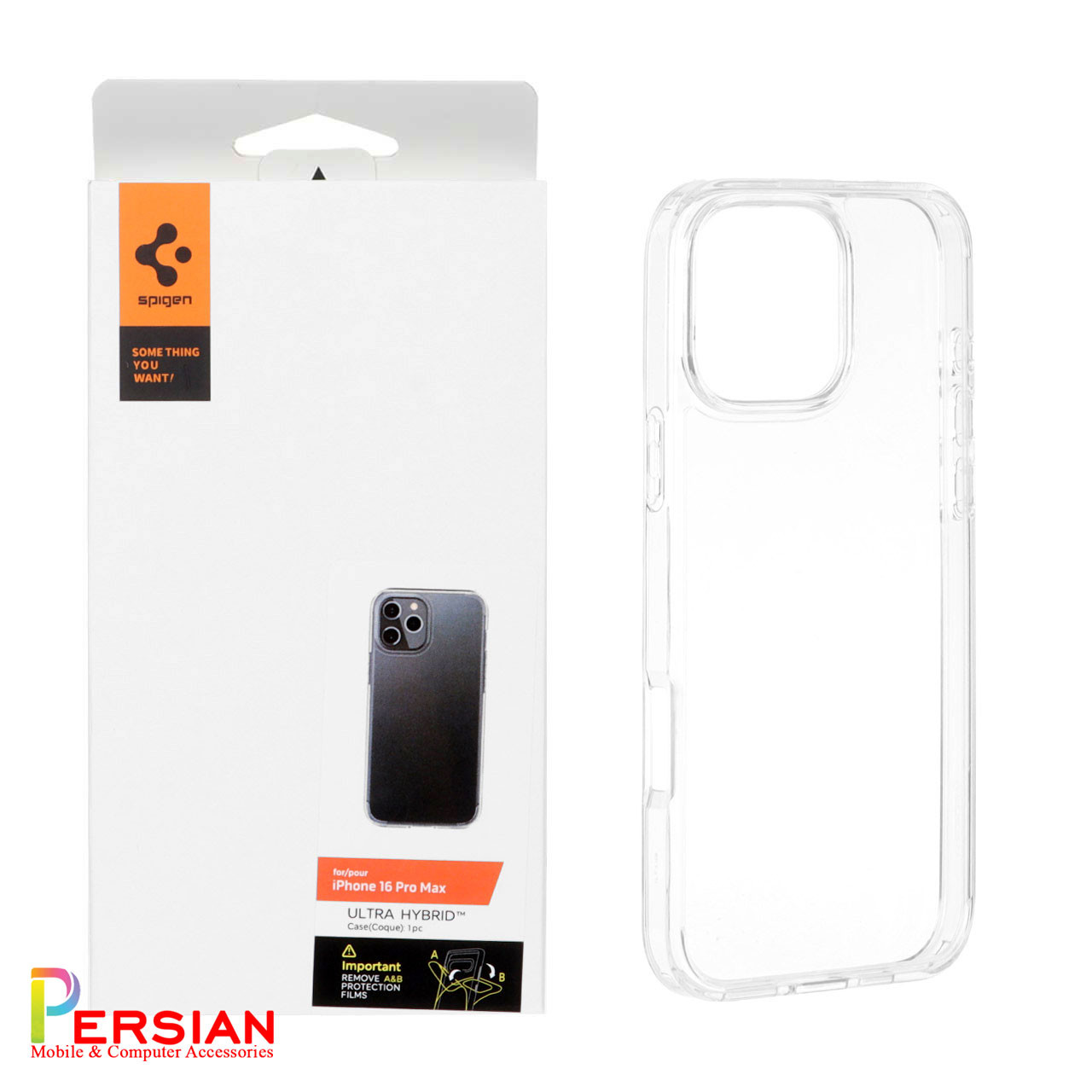 قاب گوشی آیفون ۱6 پرومکس تمام شفاف برند اسپیگن Spigen Ultra Hybrid Case iPhone 16 Pro Max