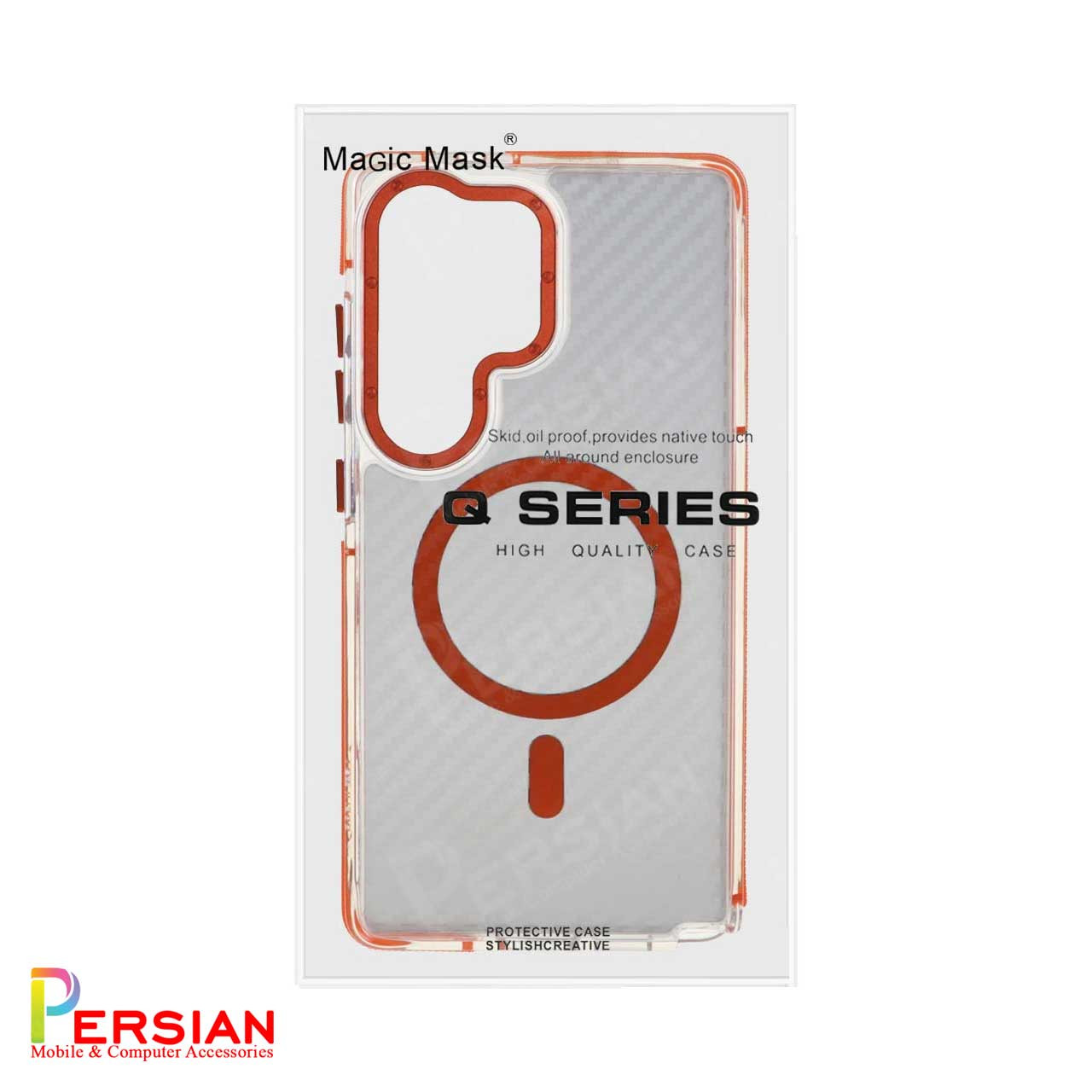 قاب مگ سیف دار گوشی سامسونگ S24 Ultra طرح کربن برند مجیک با لنز و دکمه متال Magic Carbon Metal Magsafe Samsung S24 Ultra