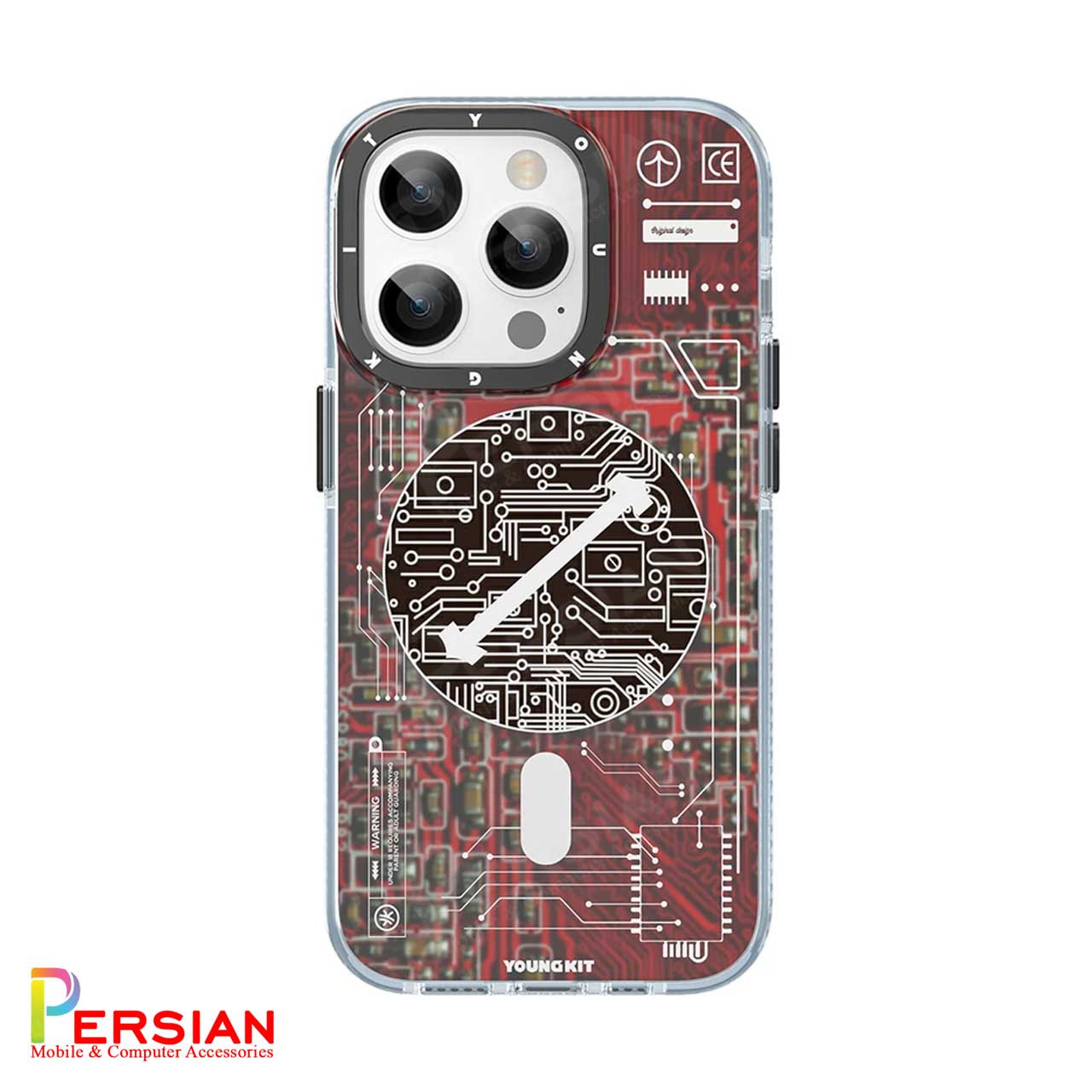 قاب آیفون 15 پرومکس برند یانگ کیت مدل تکنولوژی - قرمز  YOUNGKIT Technology Futuristic RED Apple iPhone 15 Pro Max