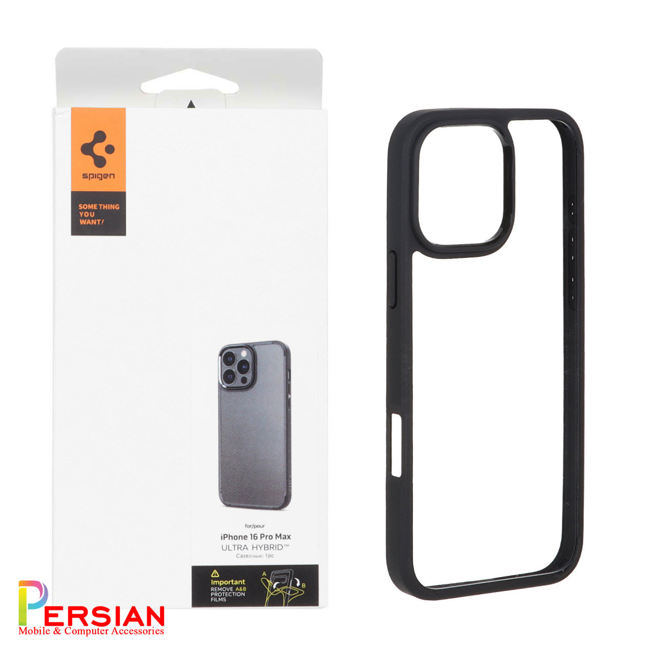 قاب گوشی آیفون ۱6 پرومکس دور مشکی پشت شفاف برند اسپیگن Spigen Ultra Hybrid Case iPhone 16 Pro Max