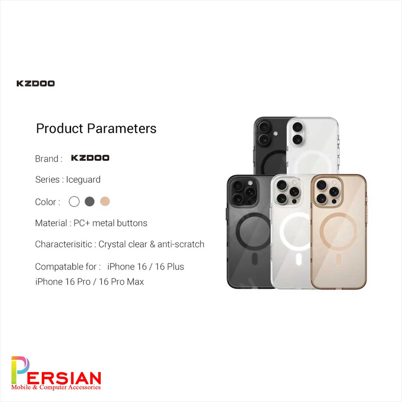 قاب شفاف مگ سیف کی دوو Apple iPhone 16e مدل KDOO (KZDOO) Magsafe Iceguard