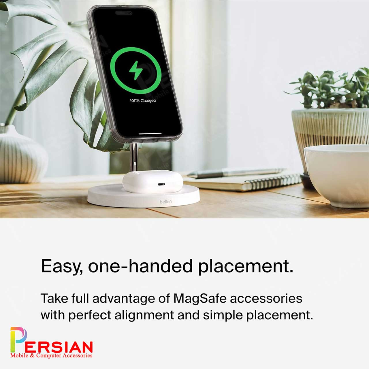 قاب شفاف گوشی آیفون 16 پرو برند بلکین با مگ سیف و دکمه و رینگ متال Belkin For IPhone 16 Pro