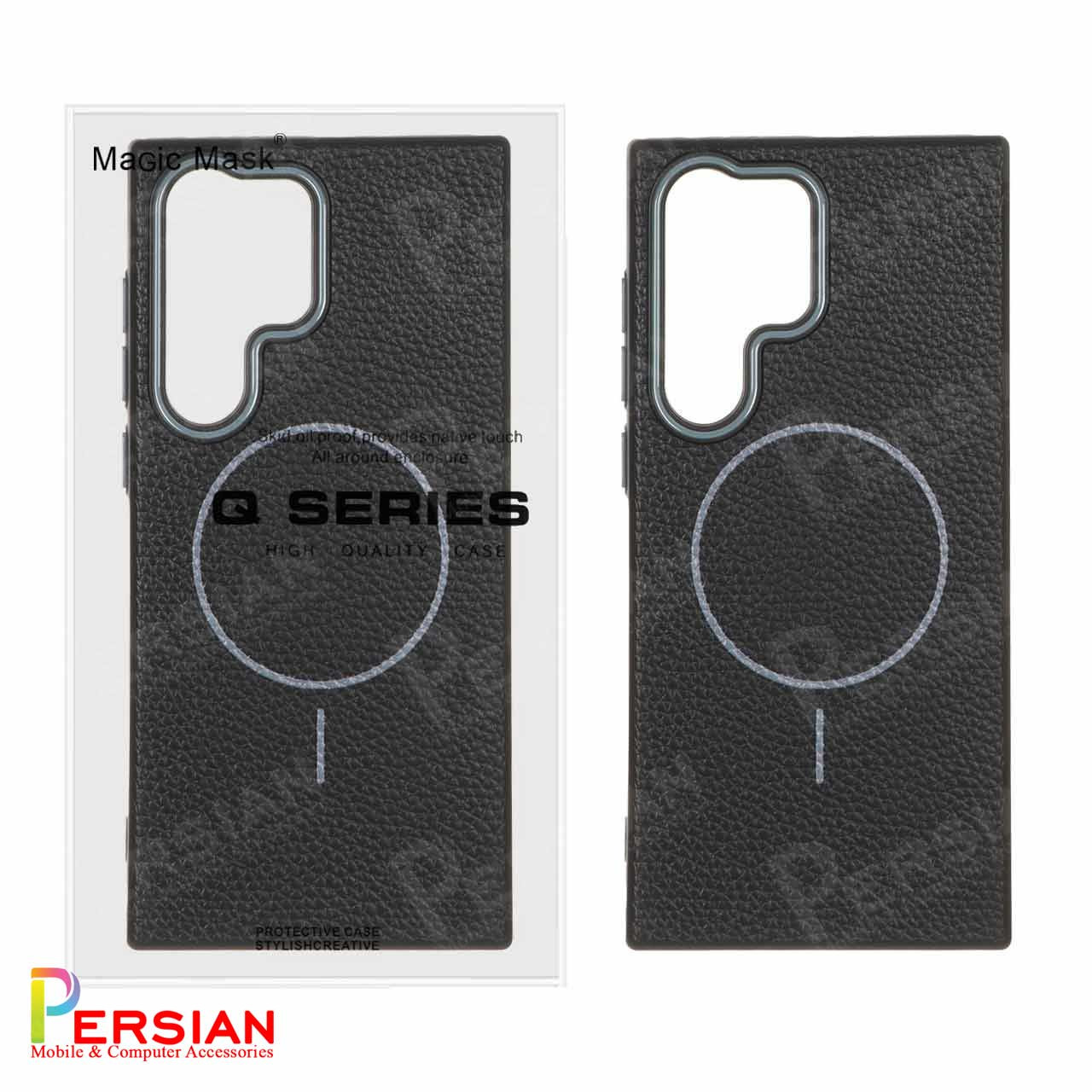 قاب گوشی سامسونگ اس 24 اولترا چرمی نرم برند مجیک ماسک با مگ سیف Leather Soft Samsung S24 Ultra