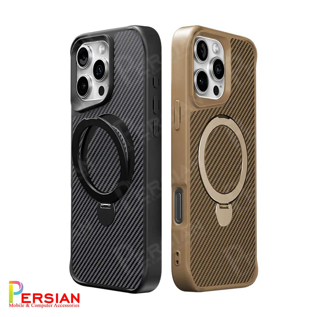 قاب گوشی آیفون 16 پرو طرح فیبر کربن مگ سیف استند شو برند مجیک ماسک Fiber Carbon Magic Mask Case iPhone 16 Pro